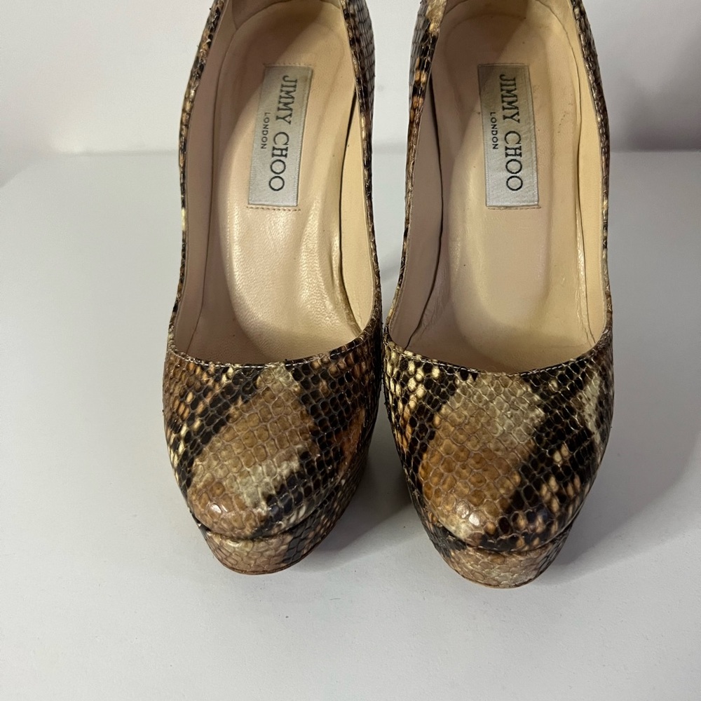 Jimmy Choo Python Embossed Platform Heels, Brown/… - image 6